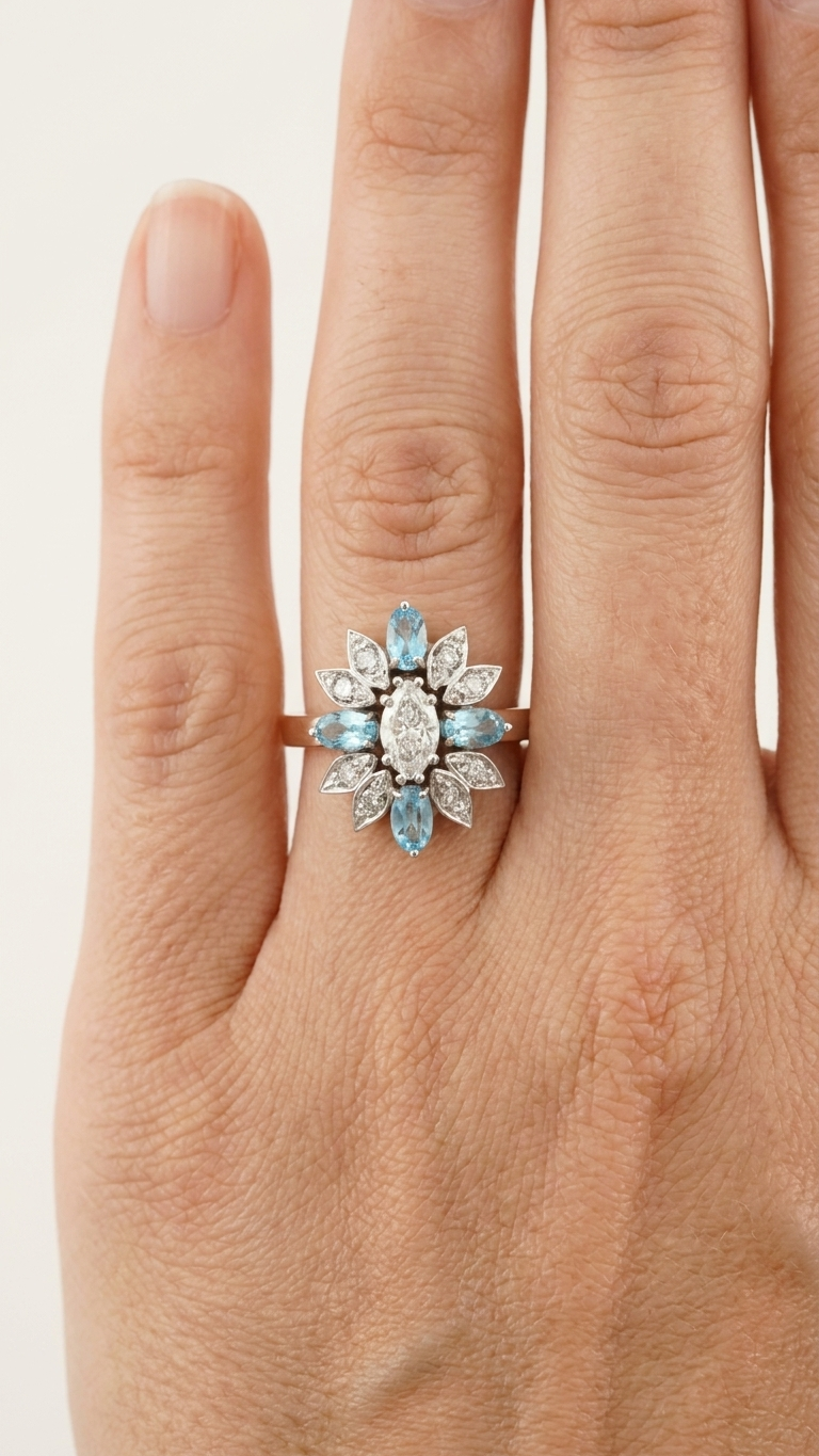 stark jewelers bespoke engagement cluster diamonds ring collection on a model