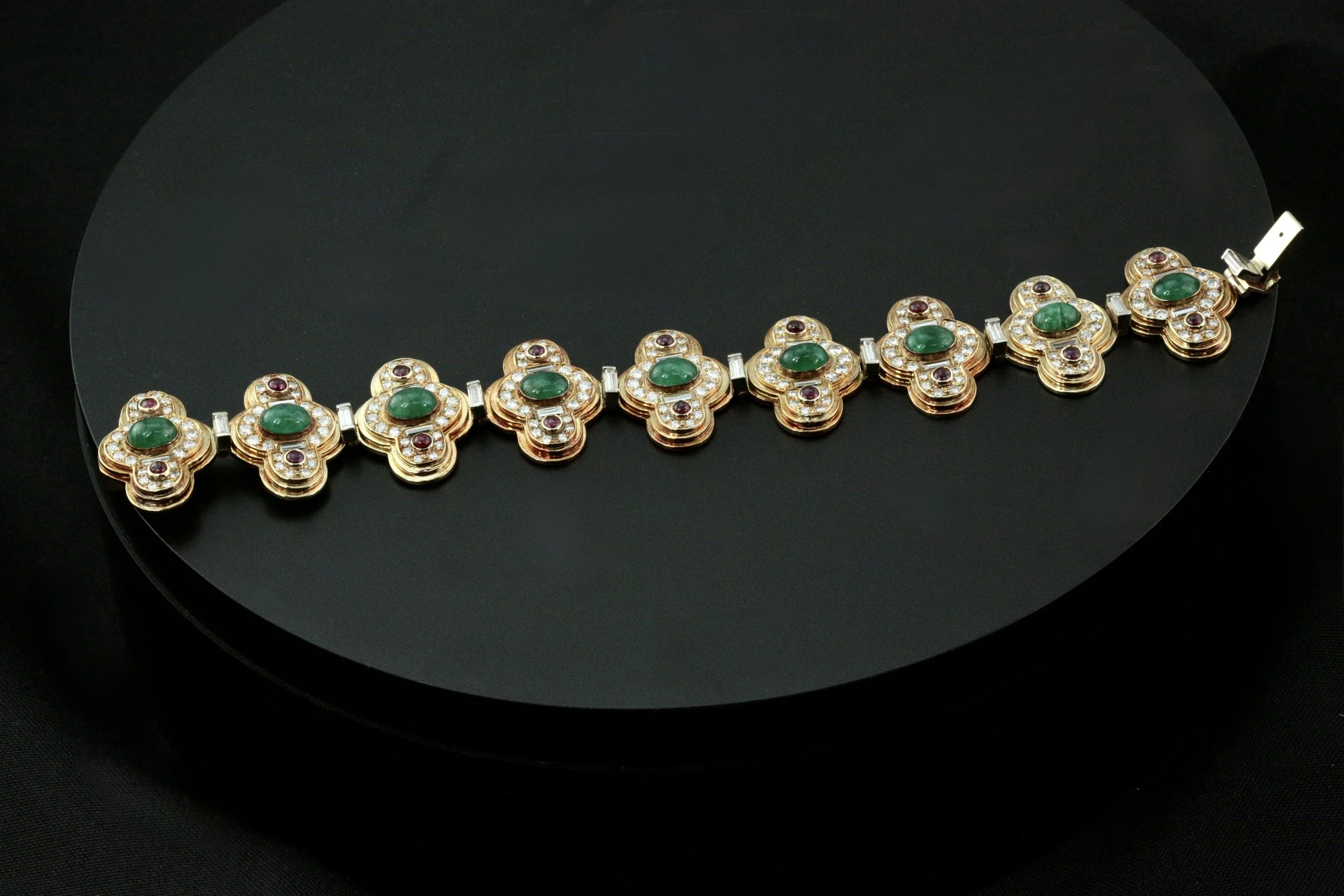 14k Yellow Gold Masterpiece Bracelet with Diamonds, Rubies, and Emeralds