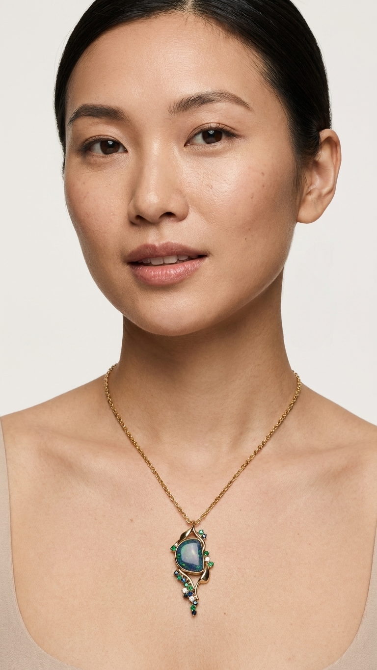 The new finished piece at Stark Jewelers looks absolutely breathtaking when worn. It went from a simple, forgotten pendant to a stunning conversation starter.