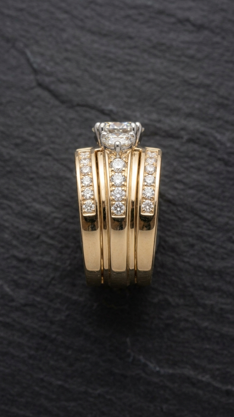 stark jewelers bespoke engagement vintage diamonds ring collection on a model