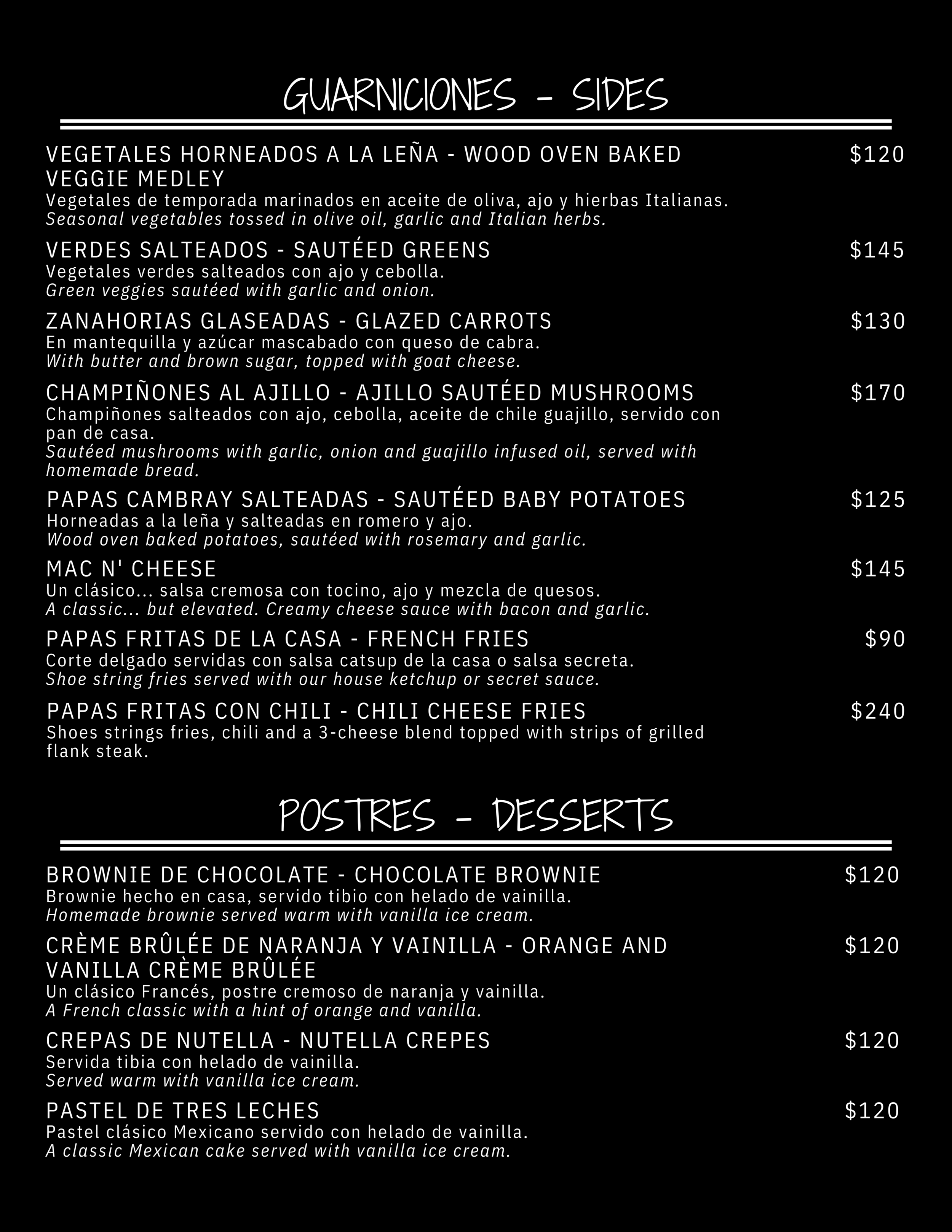 Kitchen Menu — Sunset Bar & Grill