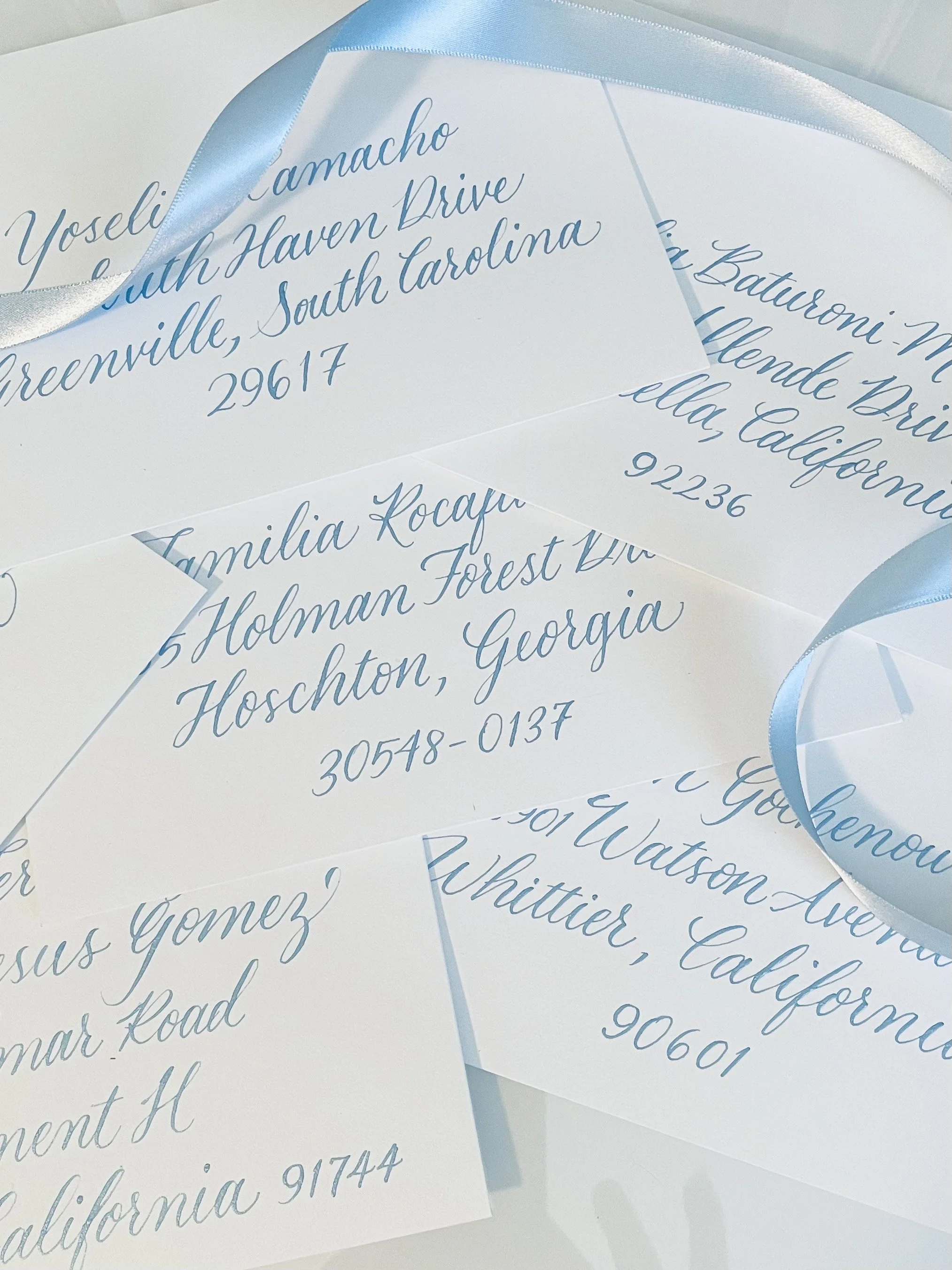 Sky blue on white envelopes