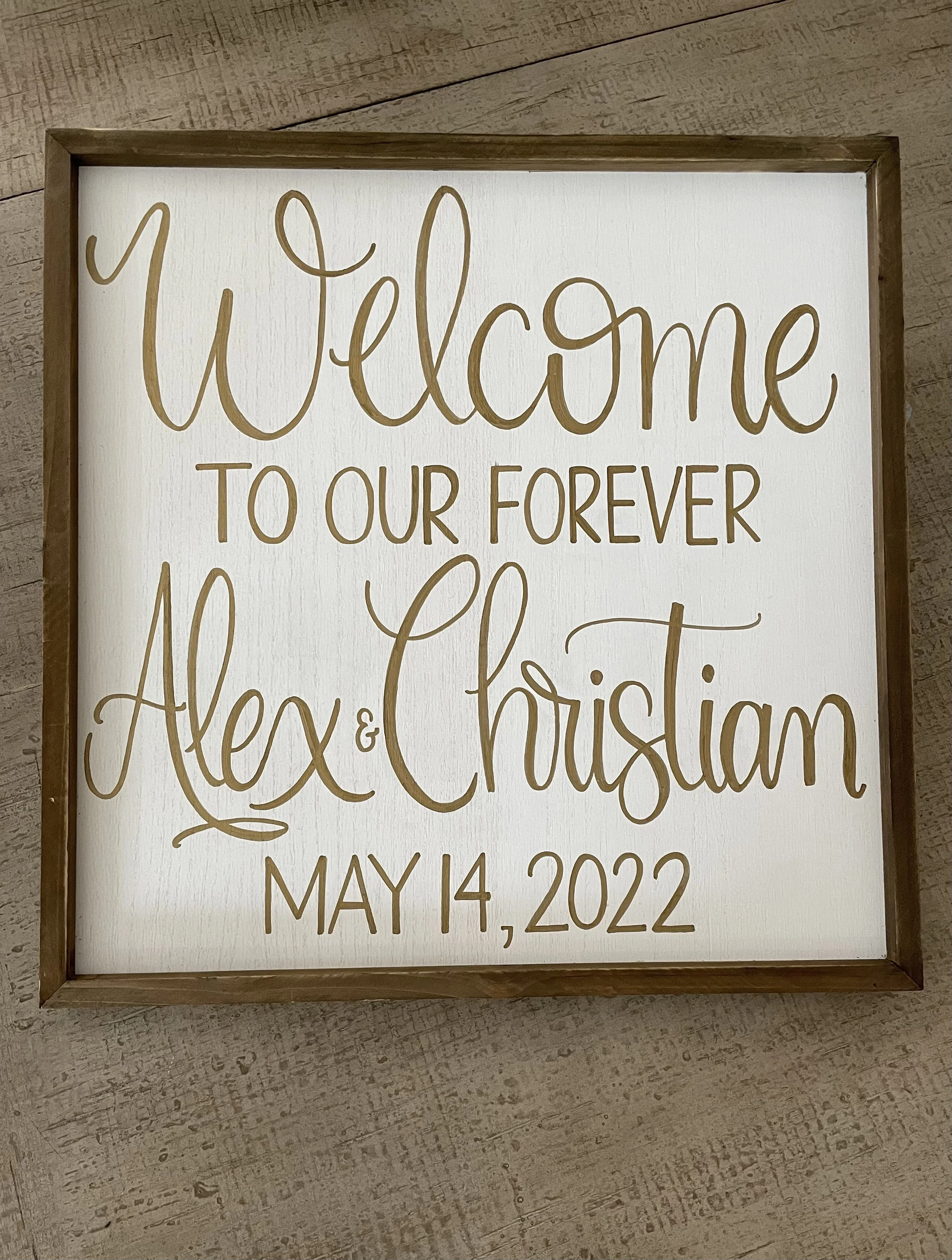 Gold on wood modern calligraphy