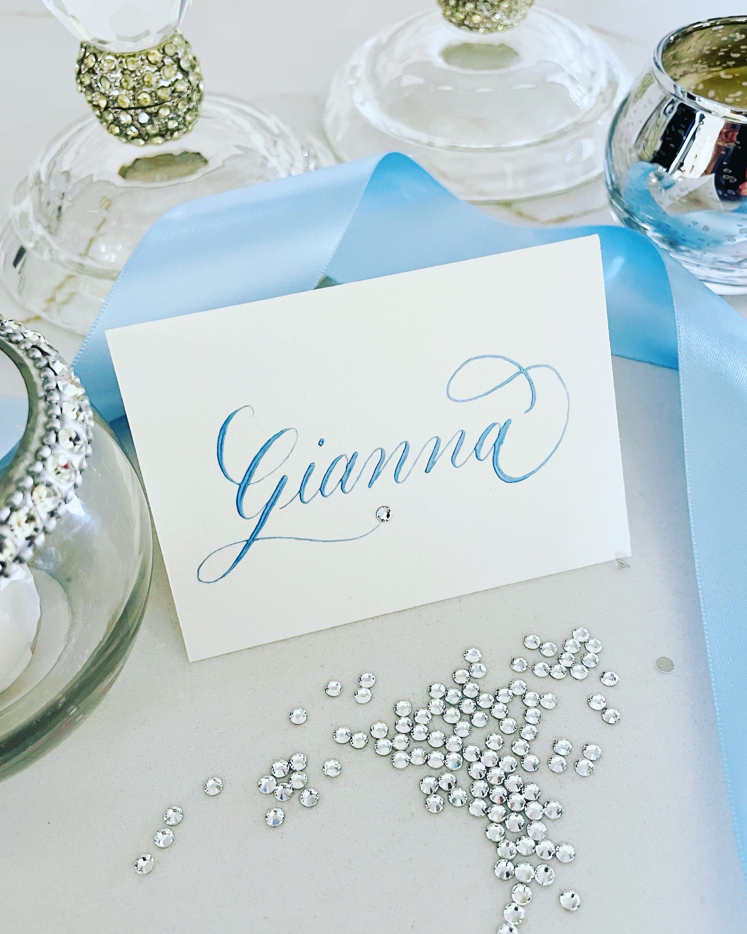 Metallic blue with rhinstone