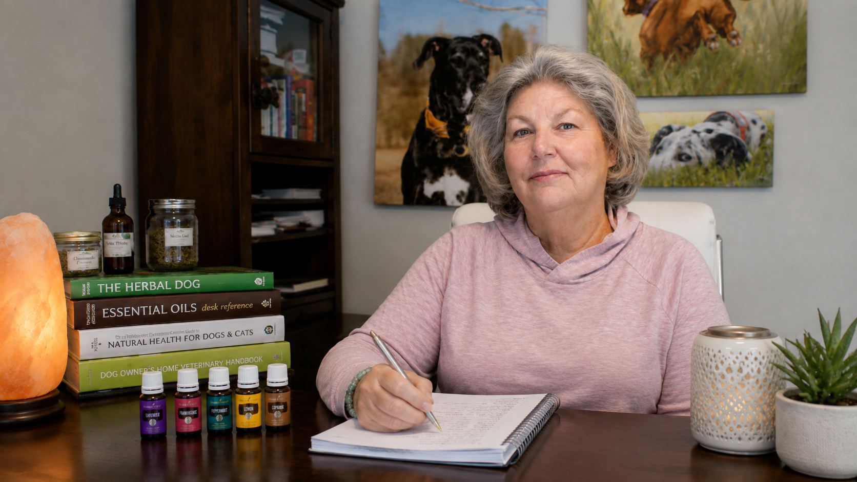 Dana Brigman at a desk - holistic pet health practitioner