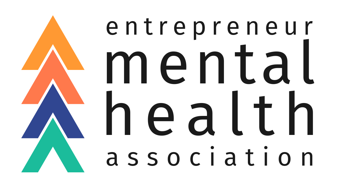 Entrepreneur Mental Health Association logo with four stacked multicolored upward arrows and black text