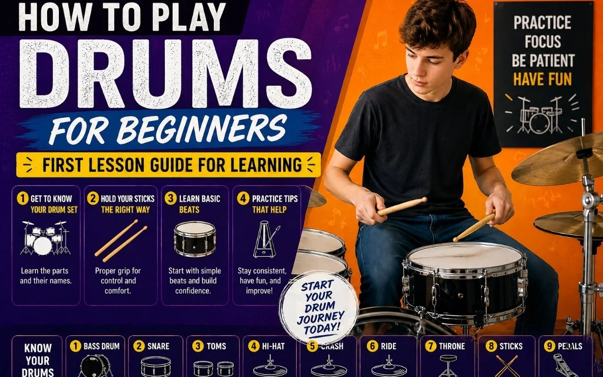 How to Play Drums for Beginners: First Lesson Guide For Learning