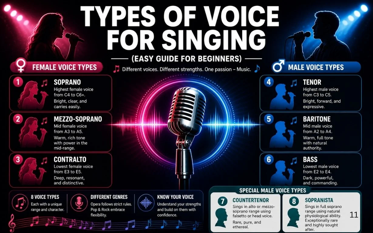 Types of Voice for Singing (Easy Guide for Beginners)