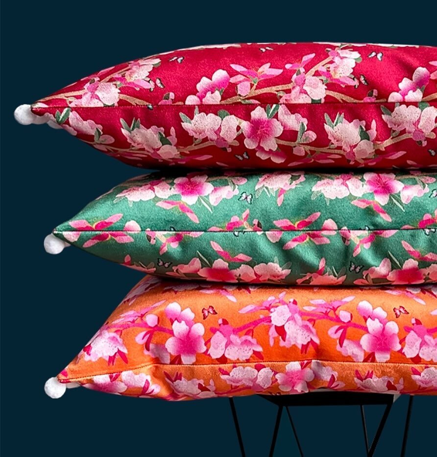 Here is Blossom Garden (Verdant) and with that the three colourways of the lumbar cushions are now live on the website. 

If you haven&rsquo;t had one of these shaped cushions before, they really are so comfy to place just behind your back whilst sit