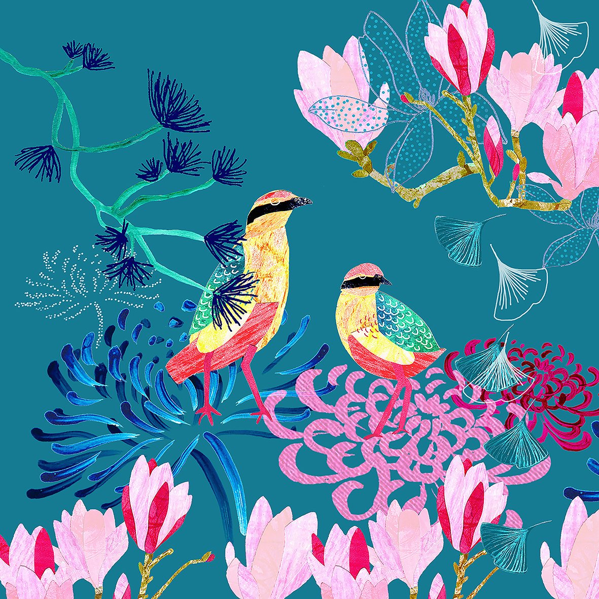 bright, bold giclee art prints, flowers, florals, birds, colourful, uplifting high quality art