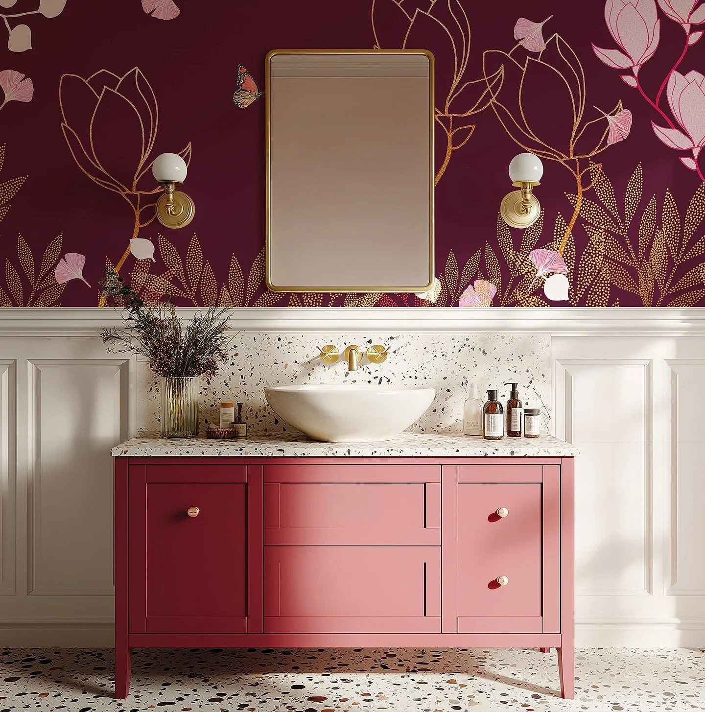 This is the Magnolia Burgundy mural. It&rsquo;s definitely giving off all the warm rustic feels on this Autumnal day. 🍁 So much more satisfying looking at nature on a wall rather than a blank one don&rsquo;t you think? 🤔 

&bull; Available at @robi