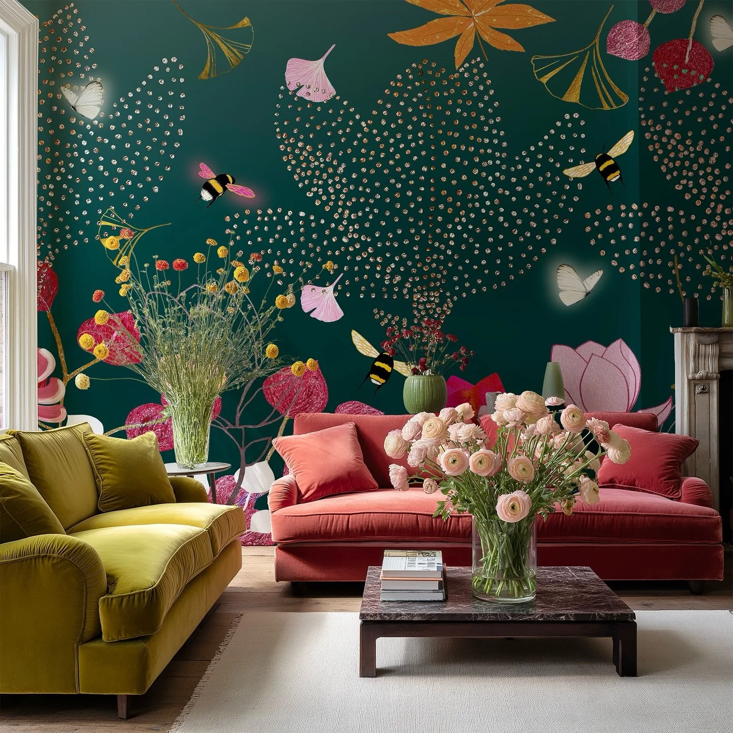 Spring / Summer florals and colour in abundance. Can you see the little pink glow around the bee? You can zoom in, or go to the pic where I&rsquo;ve shown a close-up. The large magnolias have a littler glimmer too. 

I would love to wake up to this r