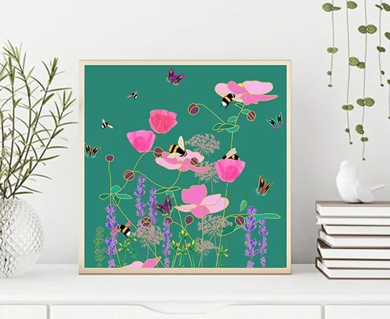 FW_Amanda+West+Bees+anemones+Flowers+Botanical+Art+Green+When+You+_Have+Wings+Giclee+.webp
