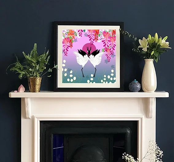 Giclee Fine Art Print - Cranes and Wisteria at Sunrise