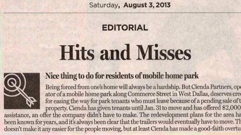 Dallas Morning News- Hits and Misses