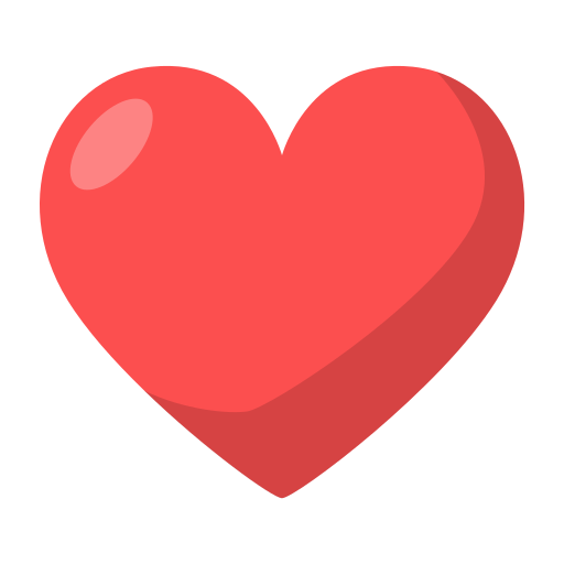 Red cartoon heart with a highlight on the top left side