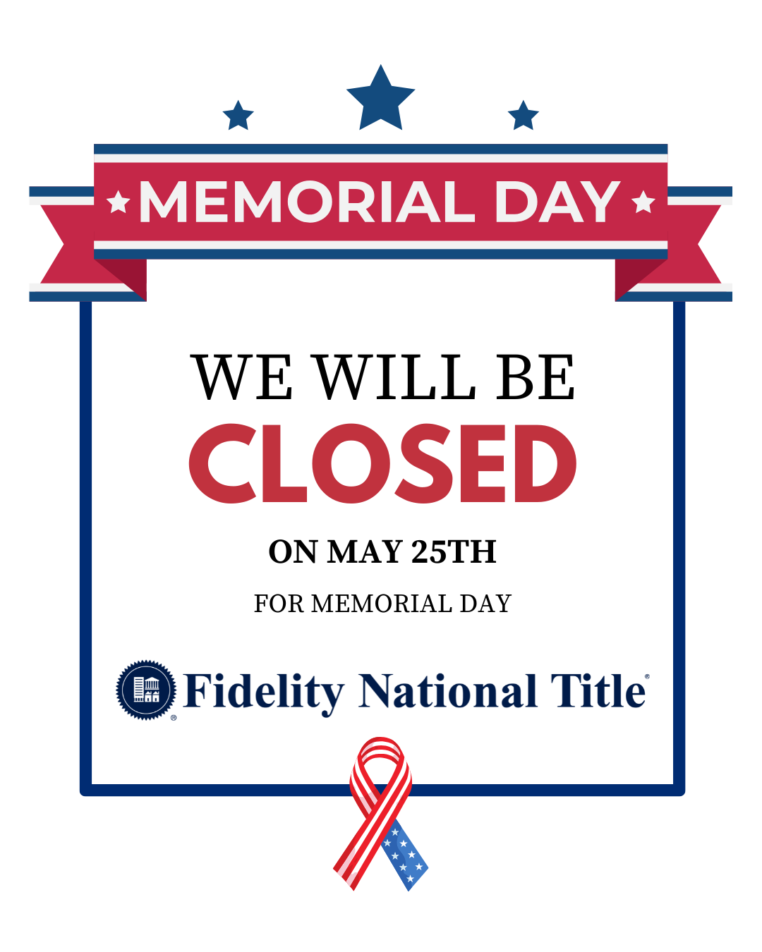 In observance of Memorial Day, our offices will be closed on Monday, May 25th. All courthouses will also be closed.
Regular business hours will resume on Tuesday.
We take this time to honor and remember those who made the ultimate sacrifice in servic