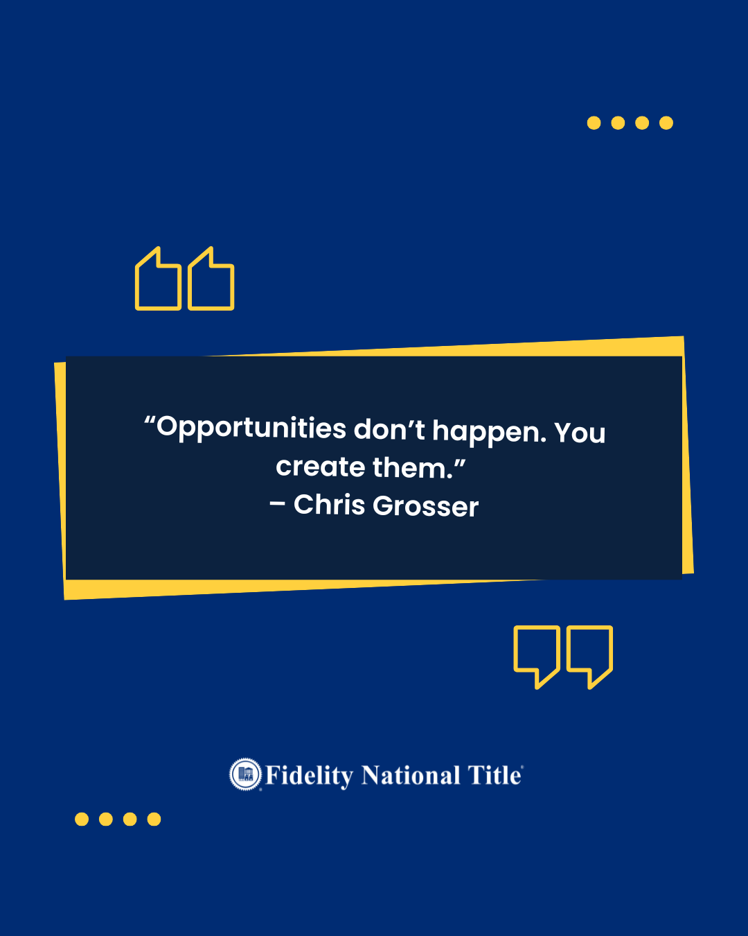 “Opportunities don’t happen. You create them.” – Chris Grosser
.
.
.
#TrustworthyTitle #Homeownership #SecureTransactions #TitleInsuranceProtection #SafeHomePurchase #PropertyOwnership #RealEstateClosing #EvidenceOfTitle