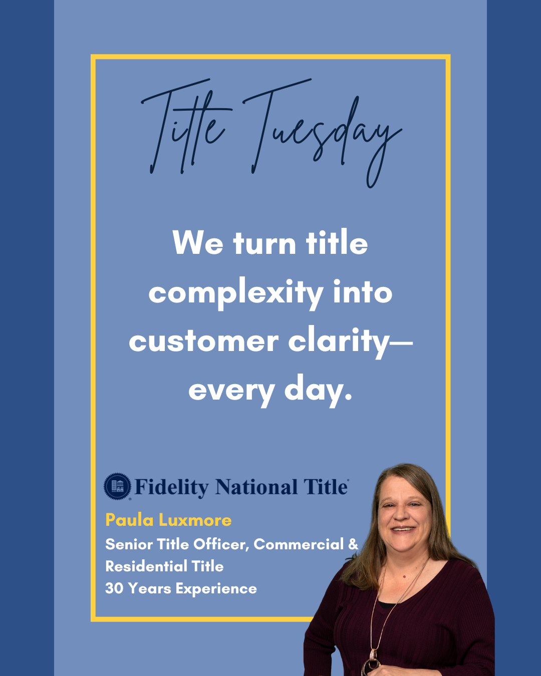 🔍 #TitleTuesday
We turn title complexity into customer clarity--every day. With decades of experience on your side, you can count on Fidelity for smooth closings and reliable support every step of the way. 🏡💼

🌟 Call us today to learn how we can 