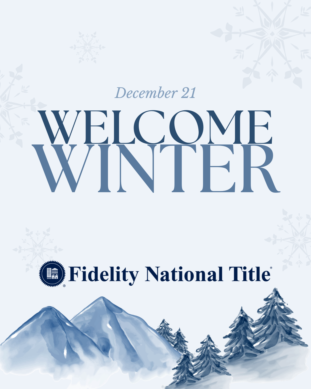 The first day of winter has arrived! ❄️☕
May your season be filled with comfort, connection, and moments that brighten even the coldest days.
.
.
.
#HelloWinter #FirstDayofWinter #WinterSolstice #FidelityNationalTitle #TitleandEscrow #FidelityFamily 