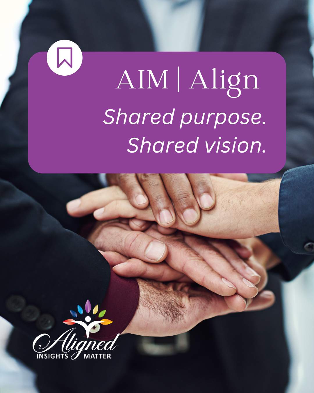 Align. Integrate. Master.

Three steps that guide the Aligned Insights Matter approach:
- Align around shared goals, vision, and priorities.
- Integrate relationships so people feel seen, valued, understood, and supported.
- Master the partnerships t