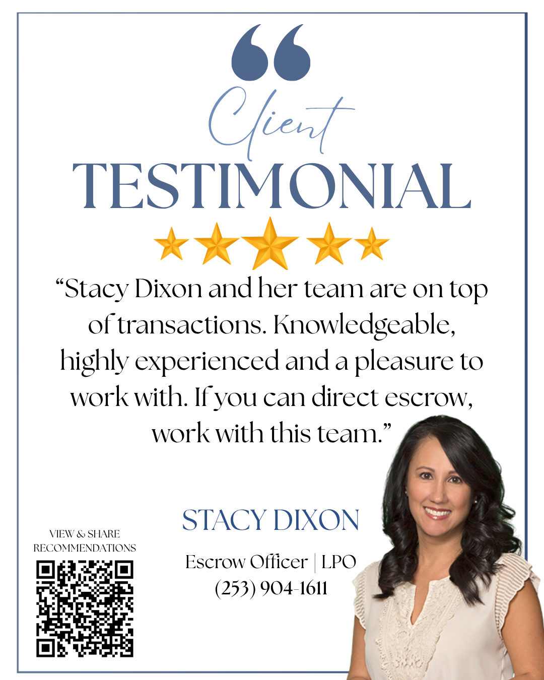 ⭐️⭐️⭐️⭐️⭐️
Shout out to Stacy and her team on this 5-star testimonial! 👍🏻👏🏼
.
.
.
#InsistOnFidelity #FidelityNationalTitle #TitleandEscrow #FidelityFamily #FidelityWA #FNT #TestimonialTuesday