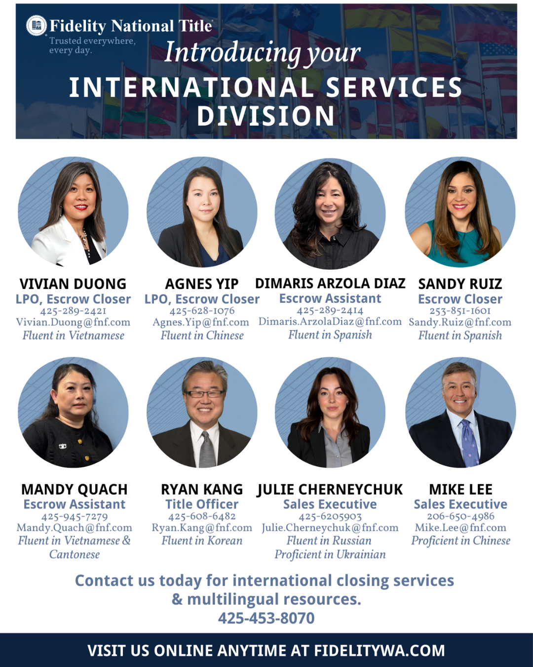 At Fidelity National Title, we’re proud to have a team that speaks your language—literally! 🏡💬 Whether you’re buying, selling, or investing, our multilingual experts ensure a seamless experience for our international clients. With proficiency in mu