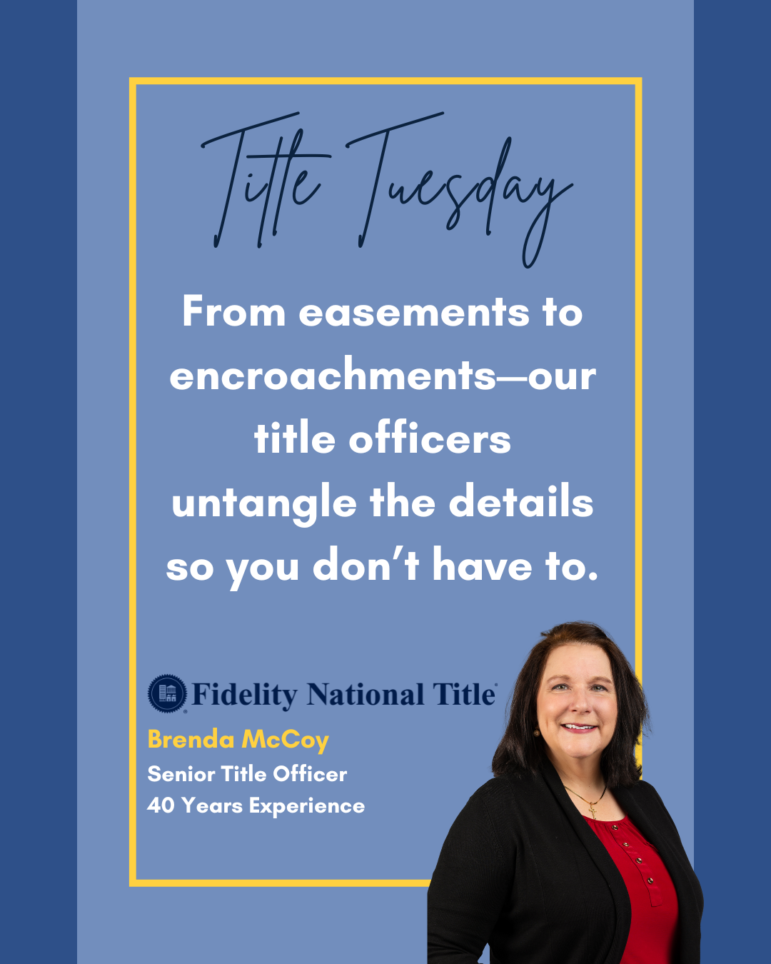 🔍 #TitleTuesday
From easements to encroachments--our title officers untangle the details so you don't have to. With decades of experience on your side, you can count on Fidelity for smooth closings and reliable support every step of the way. 🏡💼

?