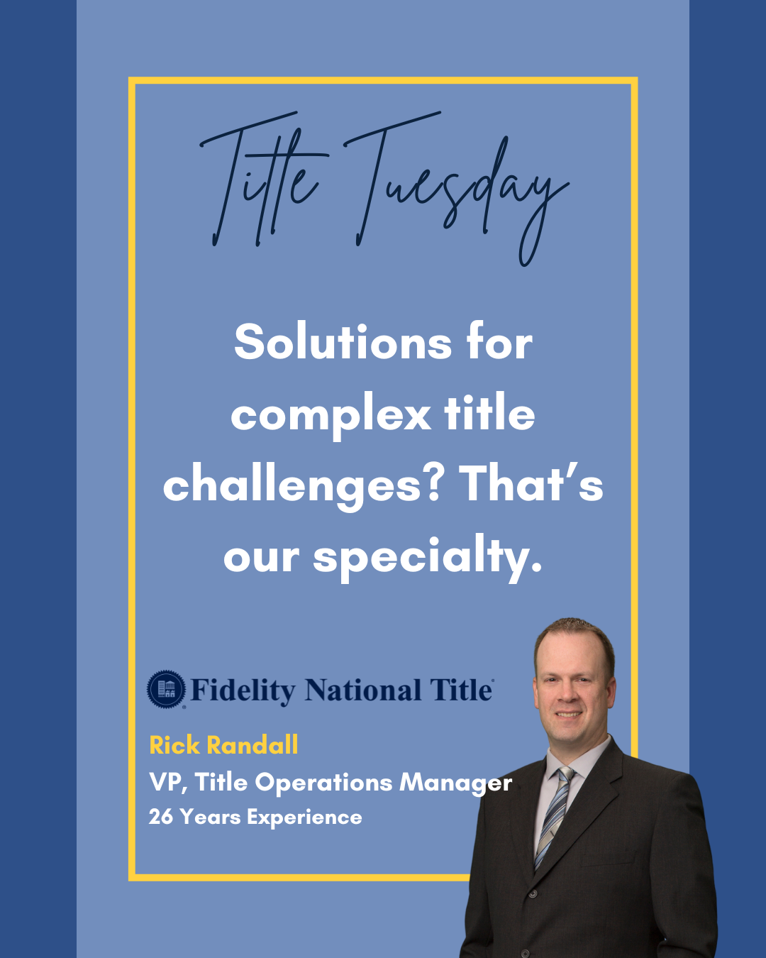 🔍 #TitleTuesday
Solutions for complex title challenges? That's our specialty. With decades of experience on your side, you can count on Fidelity for smooth closings and reliable support every step of the way. 🏡💼

🌟 Call us today to learn how we c