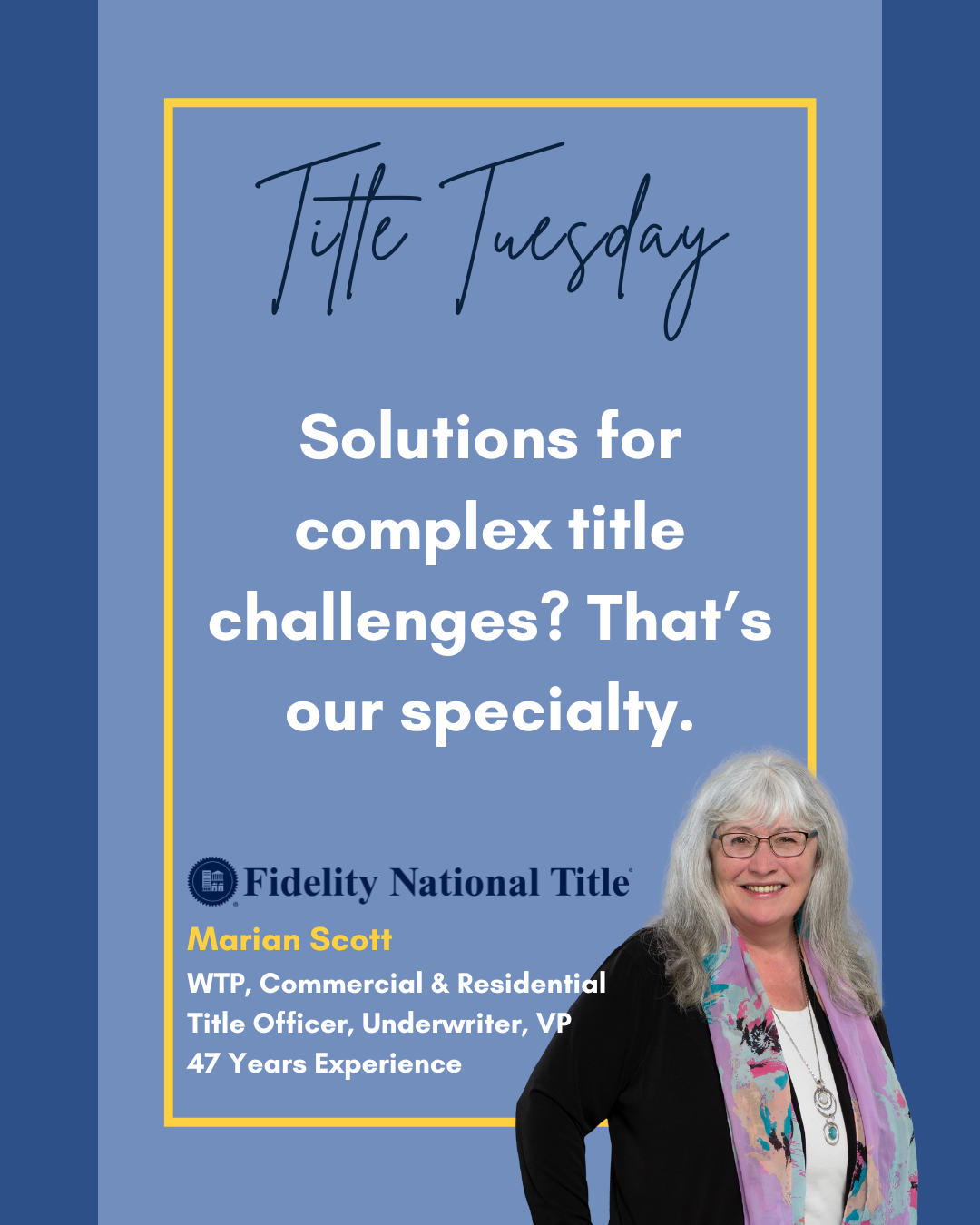 🔍 #TitleTuesday
Solutions for complex title challenges? That’s our specialty. With decades of experience on your side, you can count on Fidelity for smooth closings and reliable support every step of the way. 🏡💼

🌟 Call us today to learn how we c