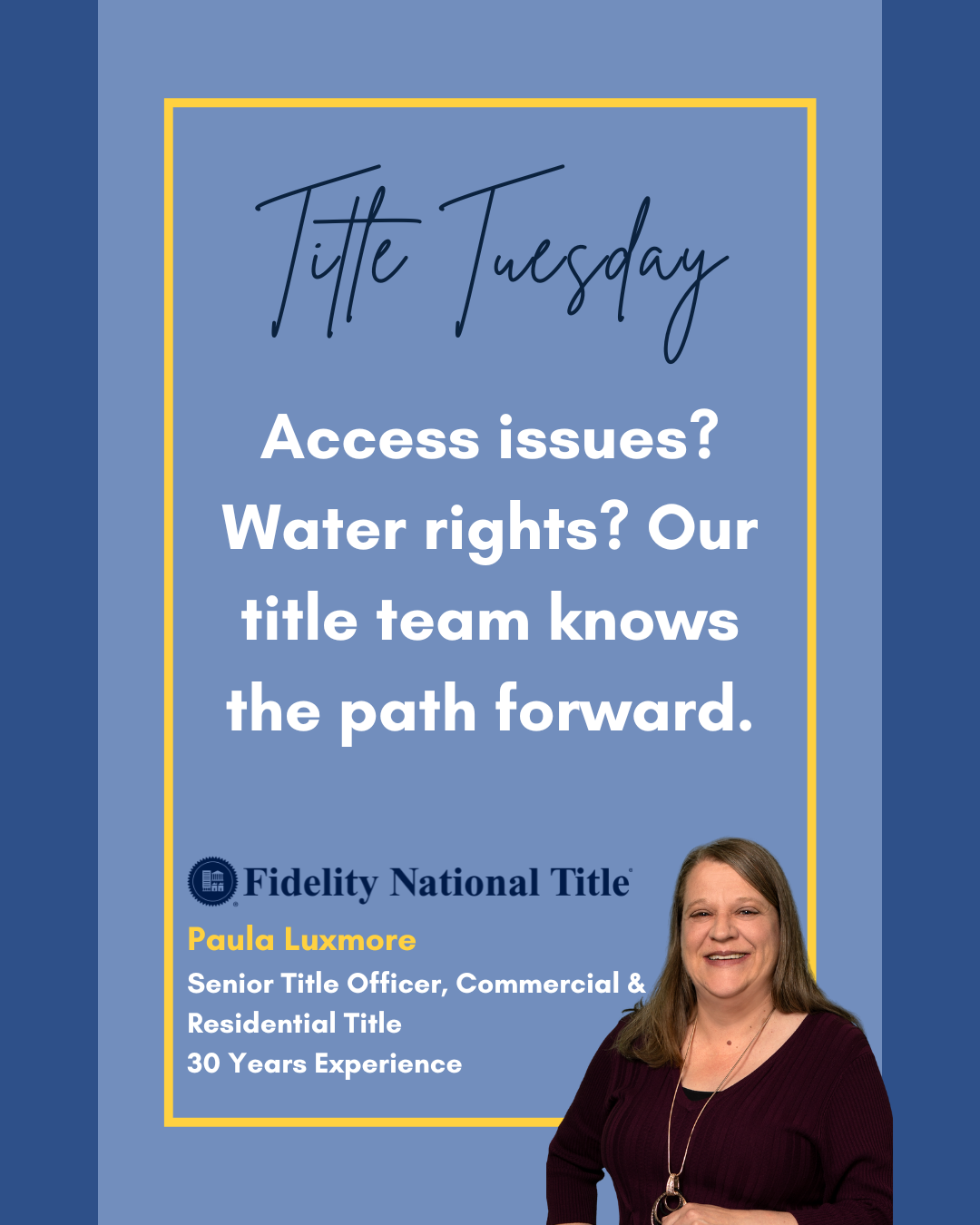 🔍 #TitleTuesday
Access issues? Water rights? Our title team knows the path forward. With decades of experience on your side, you can count on Fidelity for smooth closings and reliable support every step of the way. 🏡💼
🌟 Call us today to learn ho