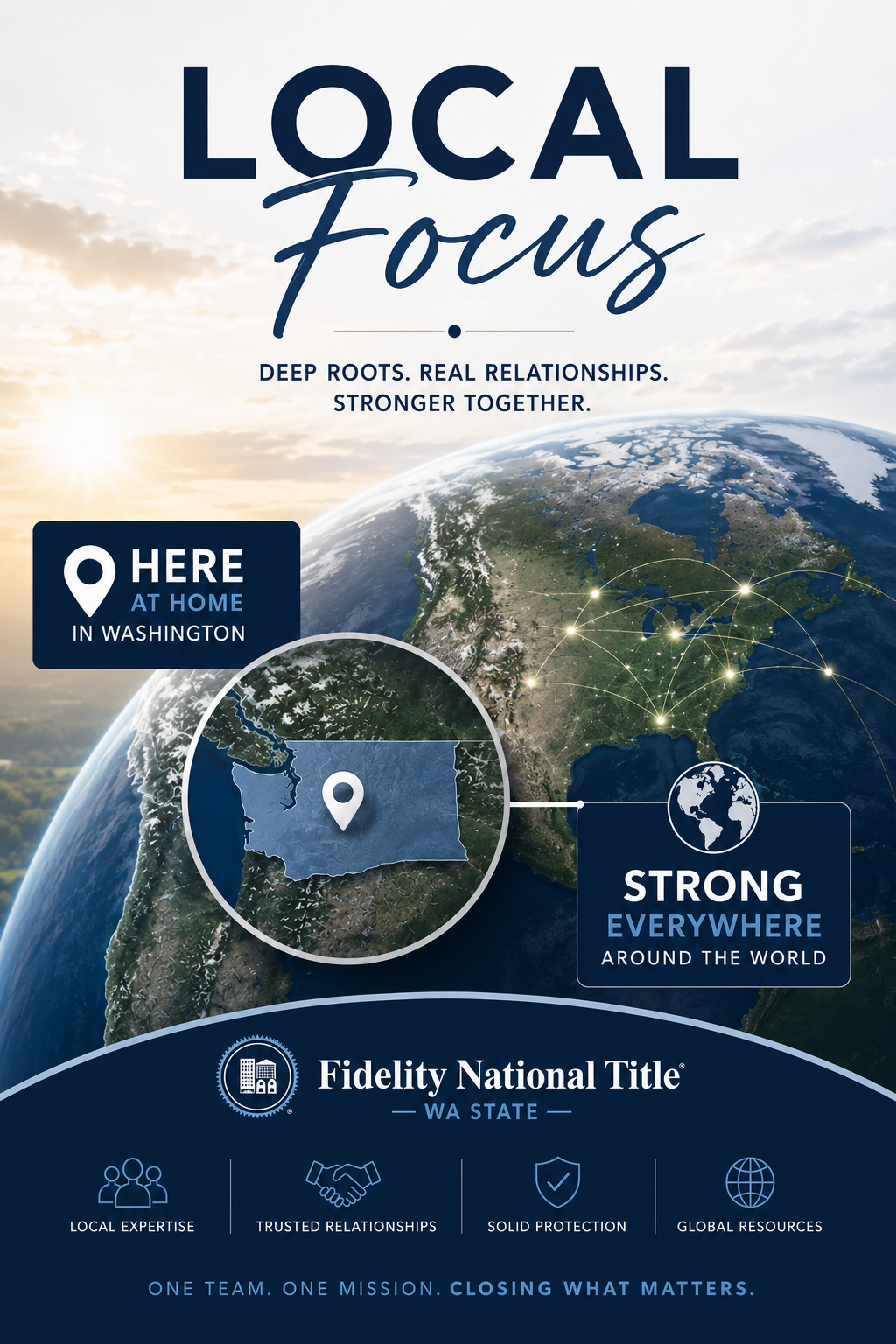 💪🏽 "Global Strength, Local Focus" 🏡🔍

✨At Fidelity National Title, we pride ourselves on our unique blend of global strength and local focus. With a vast network and resources that span across the globe, we bring unmatched expertise and reliabili