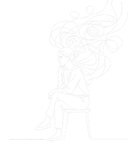 Line art of a woman quietly carrying emotional stress and overthinking, Stillpoint Therapy Las Vegas female therapist for women