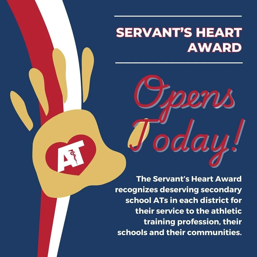 🌟 It&rsquo;s time to recognize the best of the best! 🌟

Nominate a deserving AT for the Secondary School Athletic Trainer of the Year or Servant&rsquo;s Heart Award. Let&rsquo;s celebrate those who make a difference every day.

🔗 Servant&rsquo;s h