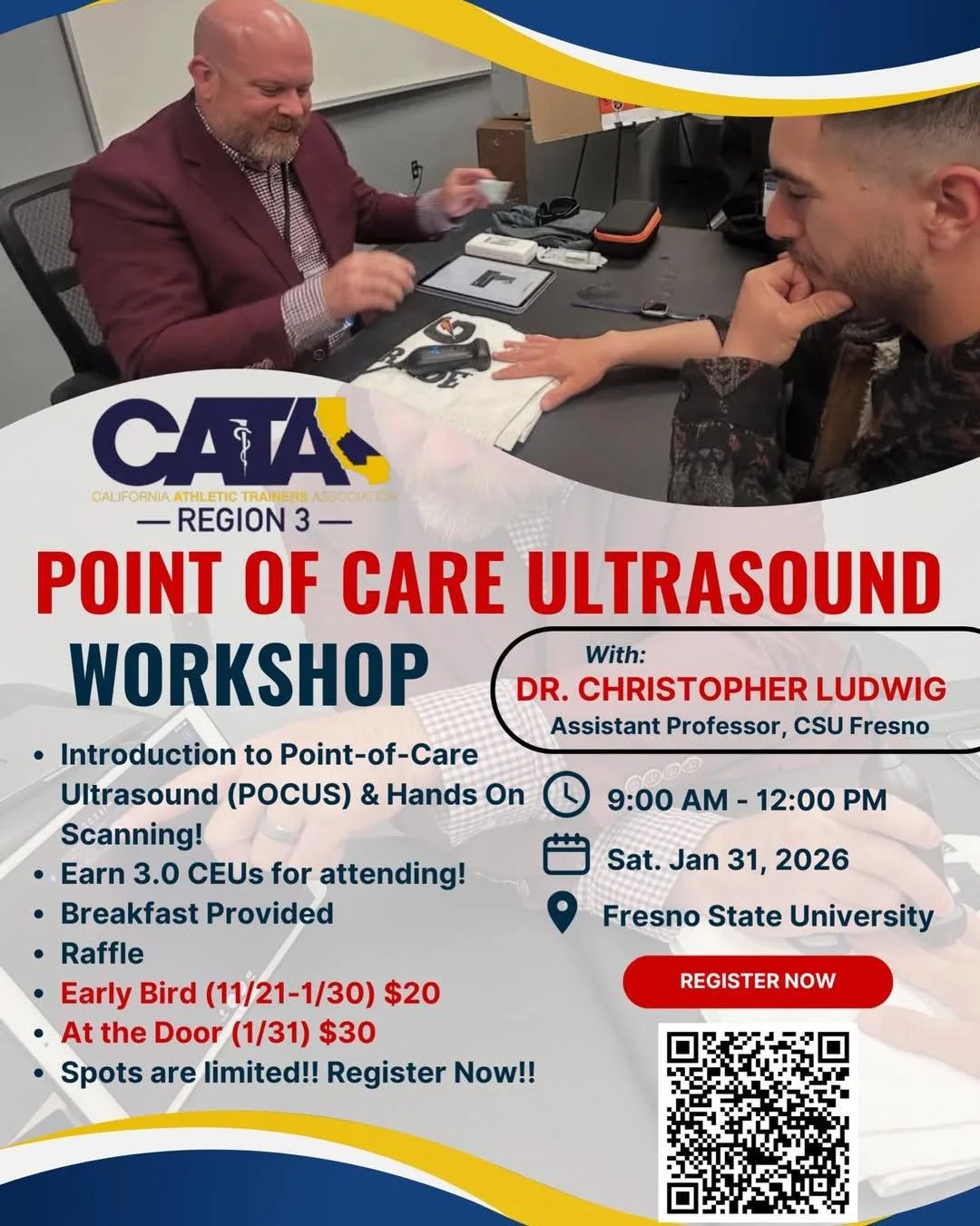 CEU OPPORTUNITY 

Repost from @cata_region3
&bull;
Registration is open!!! This CATA Region 3 CEU event will be covering point of care ultrasound! 

Spots are limited so register now! 

Scan the QR link or follow the link in our bio 🔗