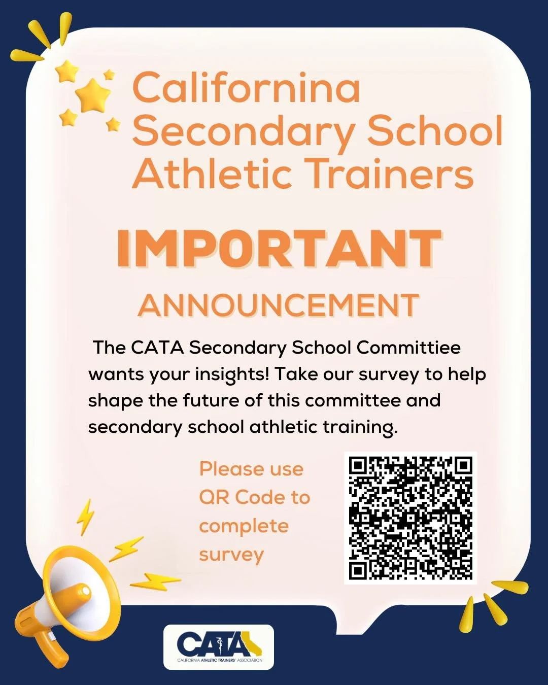 We&rsquo;re reaching out to the Athletic Trainers on the front lines of California&rsquo;s secondary schools.

You know our challenges, our wins, and the day-to-day reality better than anyone. We are launching this survey to hear directly from you.

