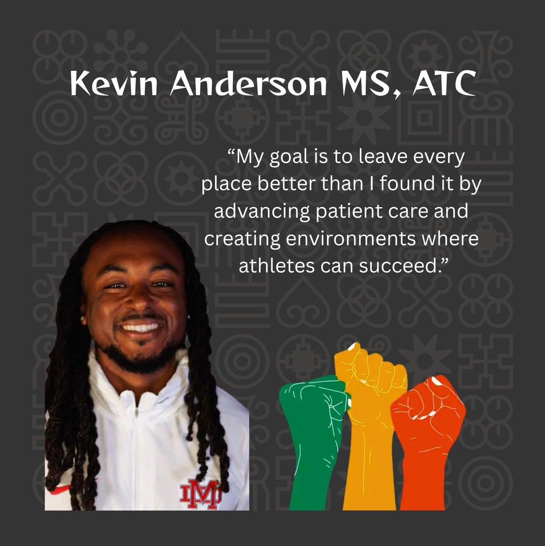 Black History Month Spotlight 

Meet Kevin Anderson MS, ATC.

What Kevin values most about being an athletic trainer is the relationships. From the moment an athlete experiences their first injury, he becomes part of their journey, guiding them throu