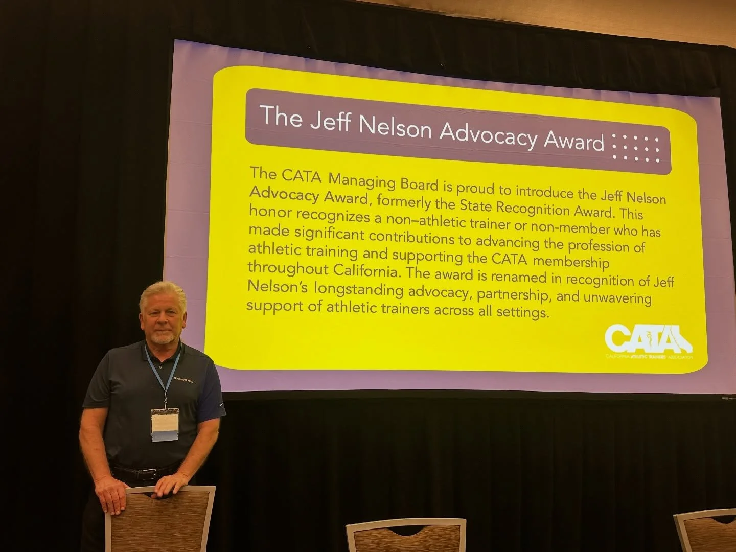 Congratulations to Jeff Nelson on being honored in a truly special way&mdash;the State Recognition Award has officially been renamed the Jeff Nelson Advocacy Award.

The purpose of the State Recognition Award is to recognize a non&ndash;athletic trai