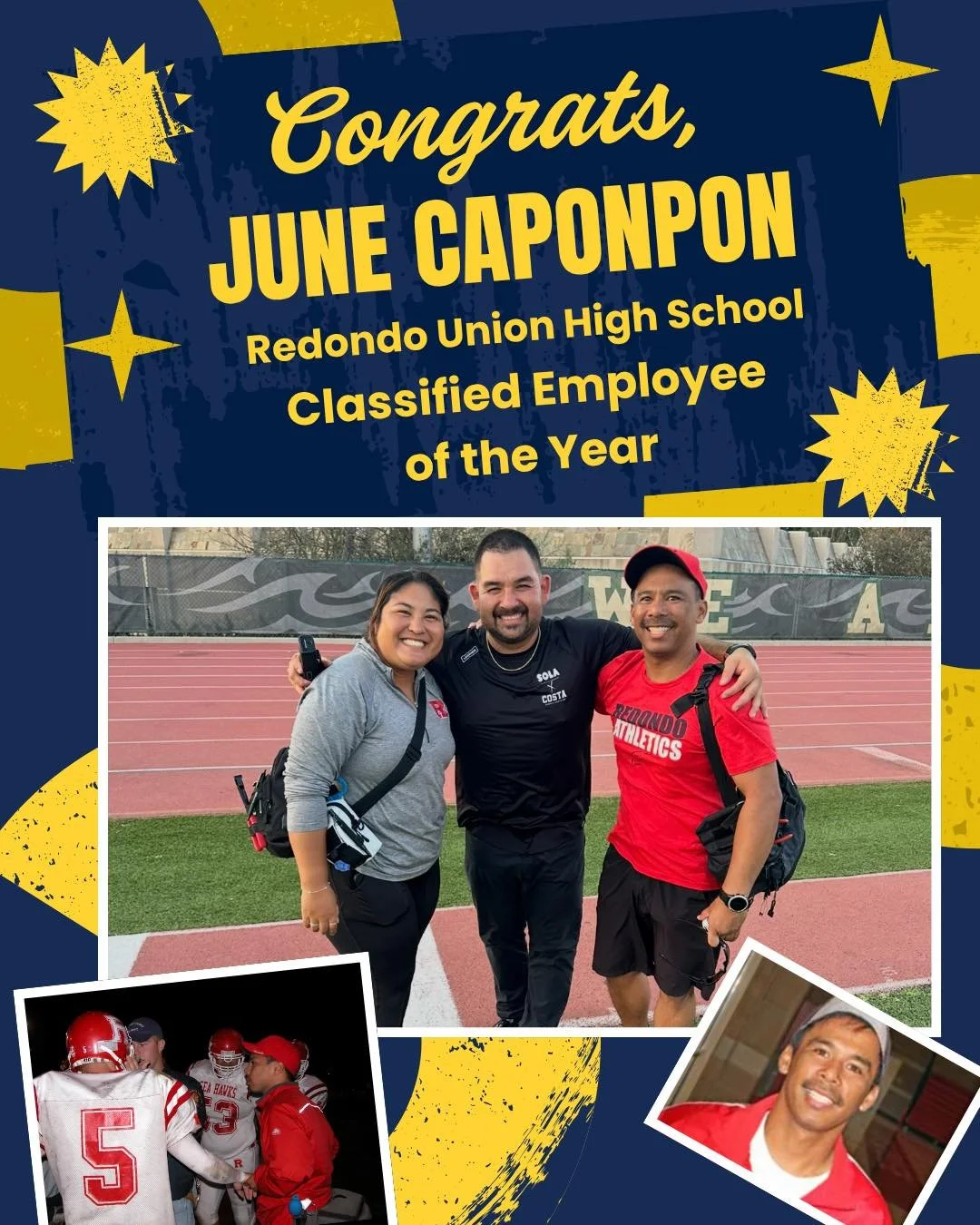 Celebrating June Caponpon, athletic trainer at Redondo Union High School, on being named Classified Employee of the Year, an honor that reflects more than two decades of dedication to Redondo Athletics and the students he serves.

June has built an i