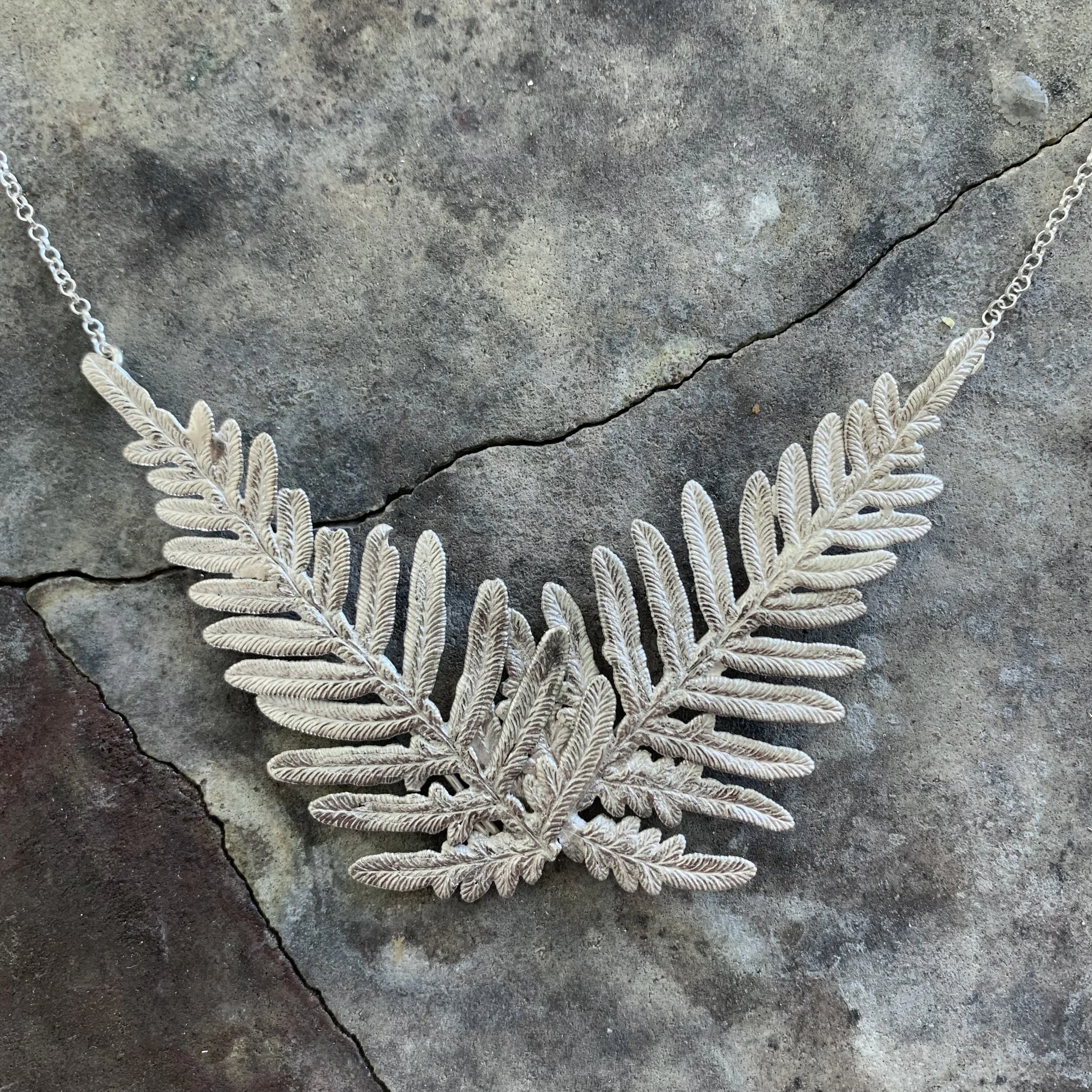 Silver bracken fern necklace