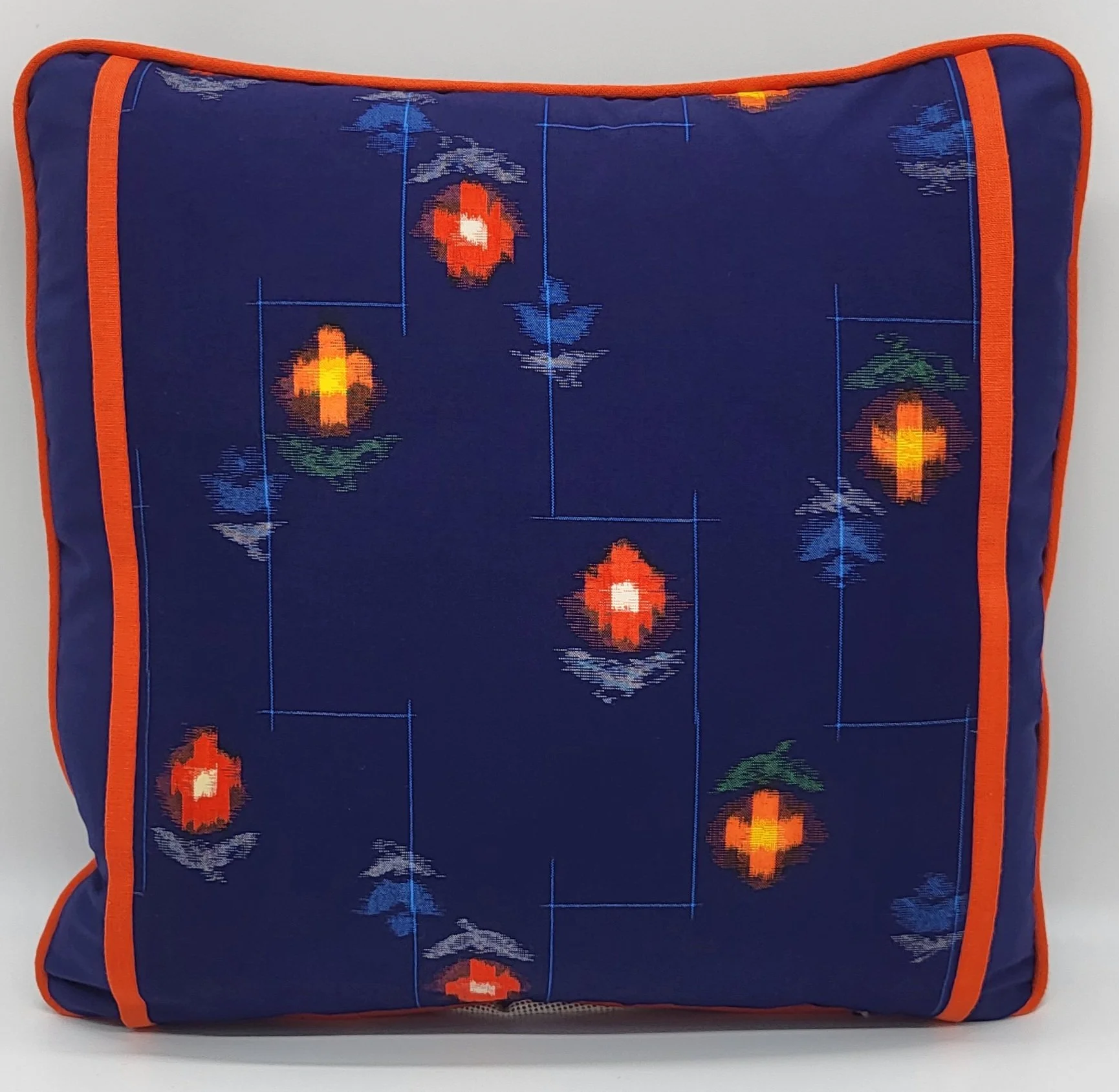 Vintage Colbalt Blue Multi colured Wool Ikat Cushion