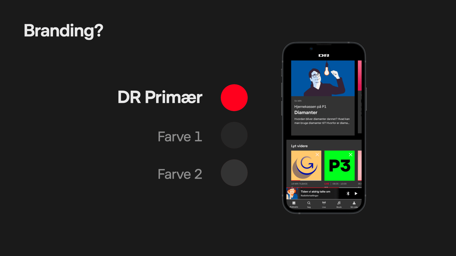 Traditionelle farver i Dark-mode giver ikke den ønskede DR-stemning.