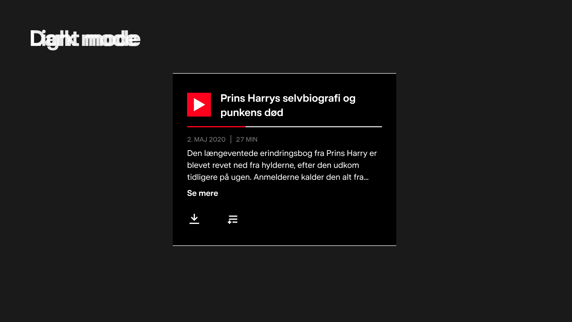 Et eksempel på et interface, hvor farverne er direkte oversat fra hvid til sort.