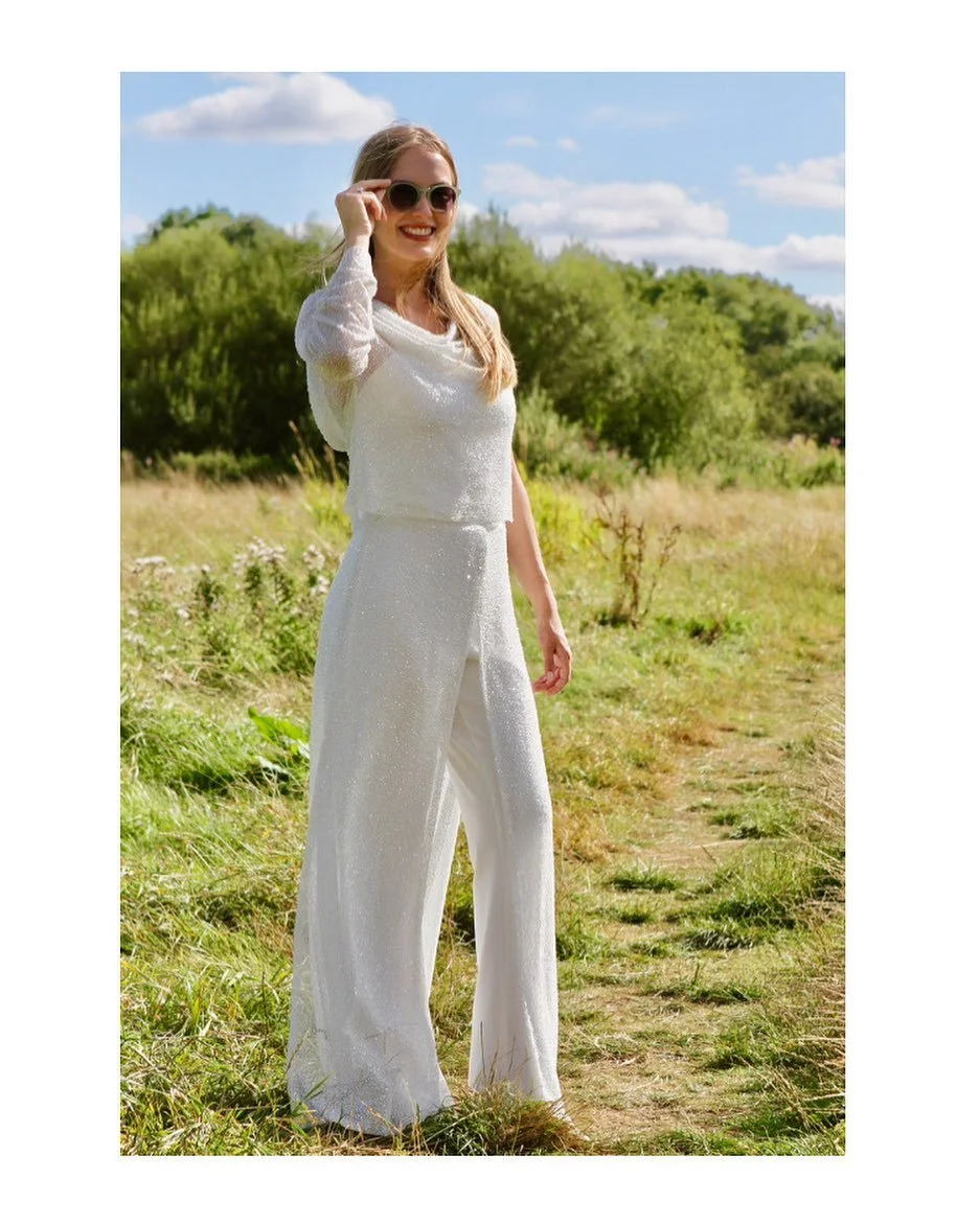 Shades on- Andie trouser suit in a beautiful sparkling lace. 

#trousersuit #wedding #bridalcoat #bride24 #bride25 #bridalgown #dressedinwhite #madeinengland #madetoorder #bridalparty #weddingbliss #loveconquersall #bridalcollection #coolbride #renai
