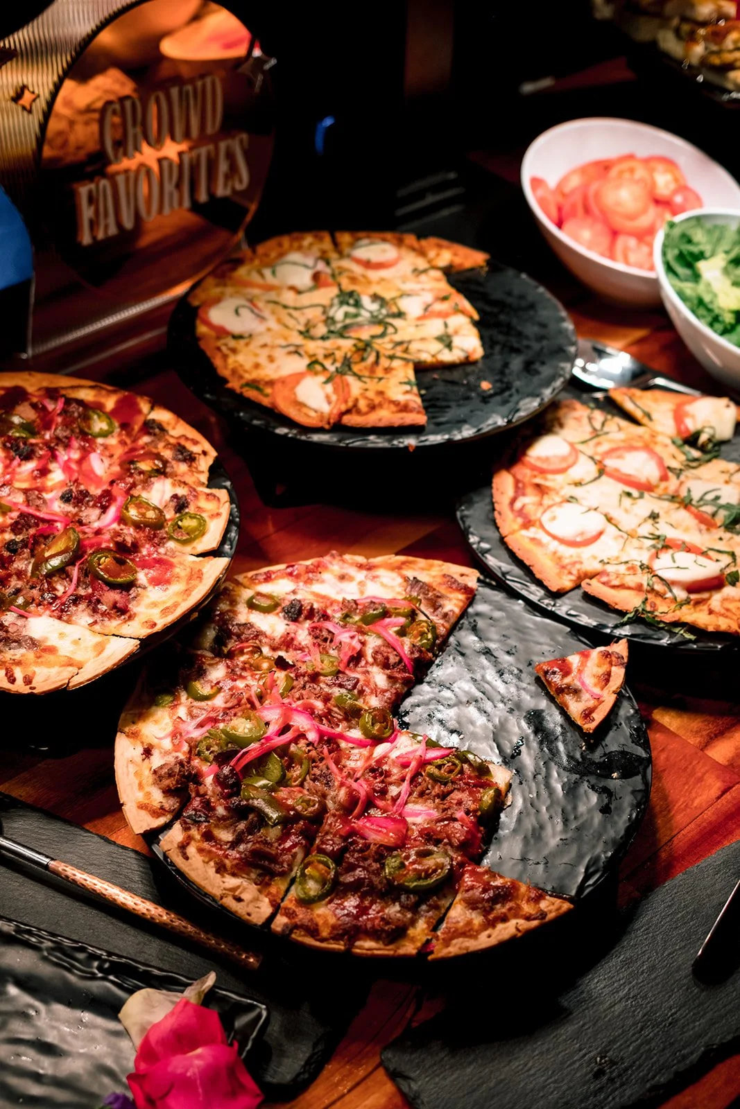 Crowd favorites late night pizza bar for corporate networking event at Chapman & Kirby in houston texas by event planners epoch co