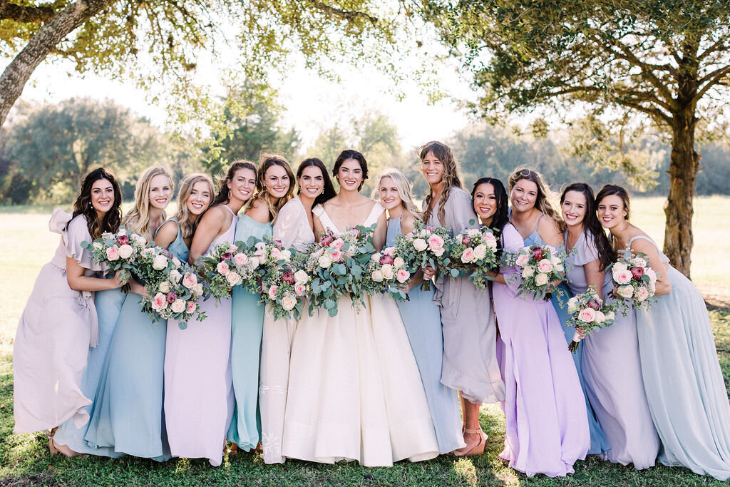 Mismatched Pastel Bridal Party Goals | Round Top, Texas | Epoch Co+ ...