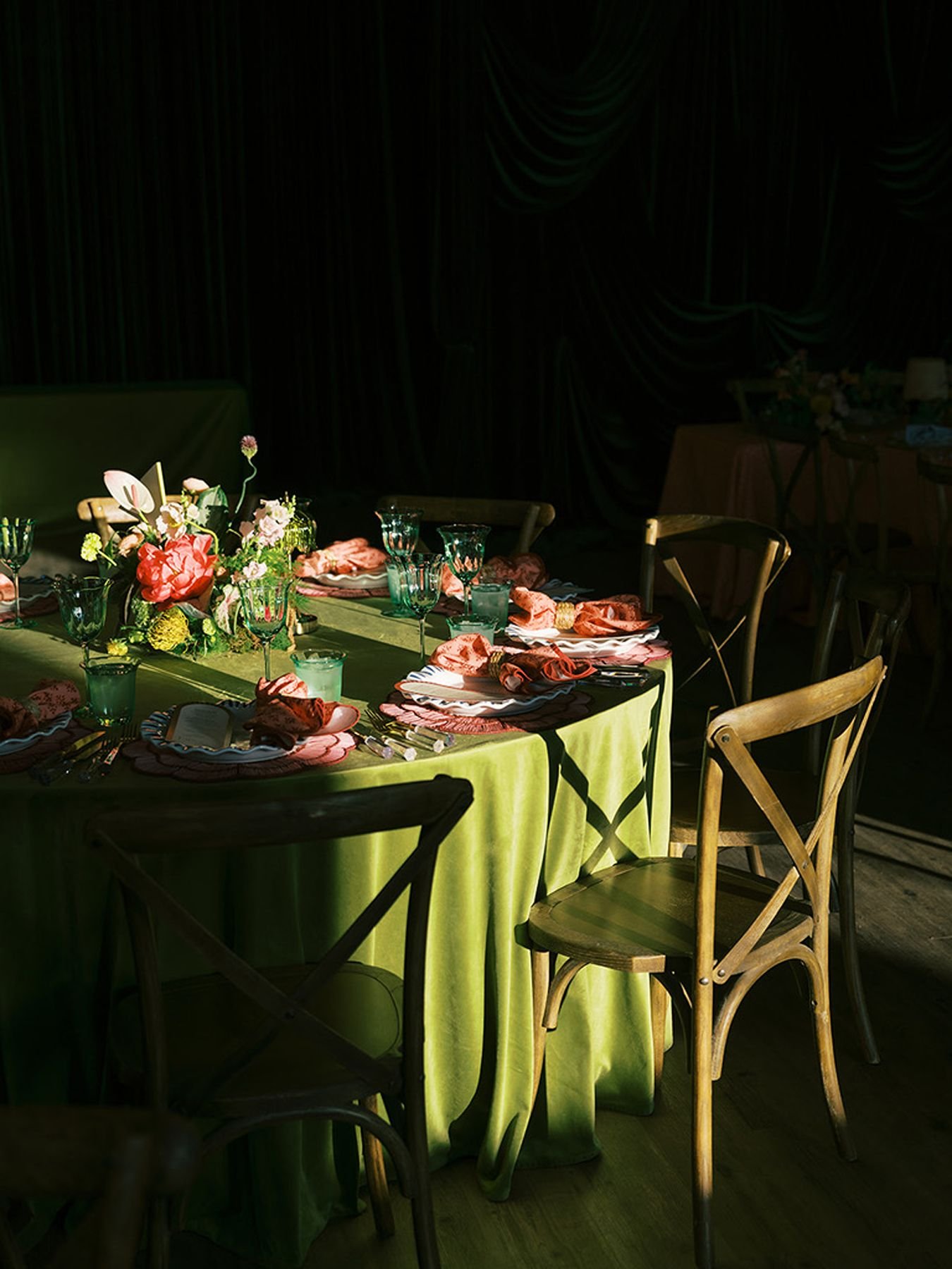 Lime green, chartreuse, pink, mediterranean wedding design by destination wedding planners epoch co