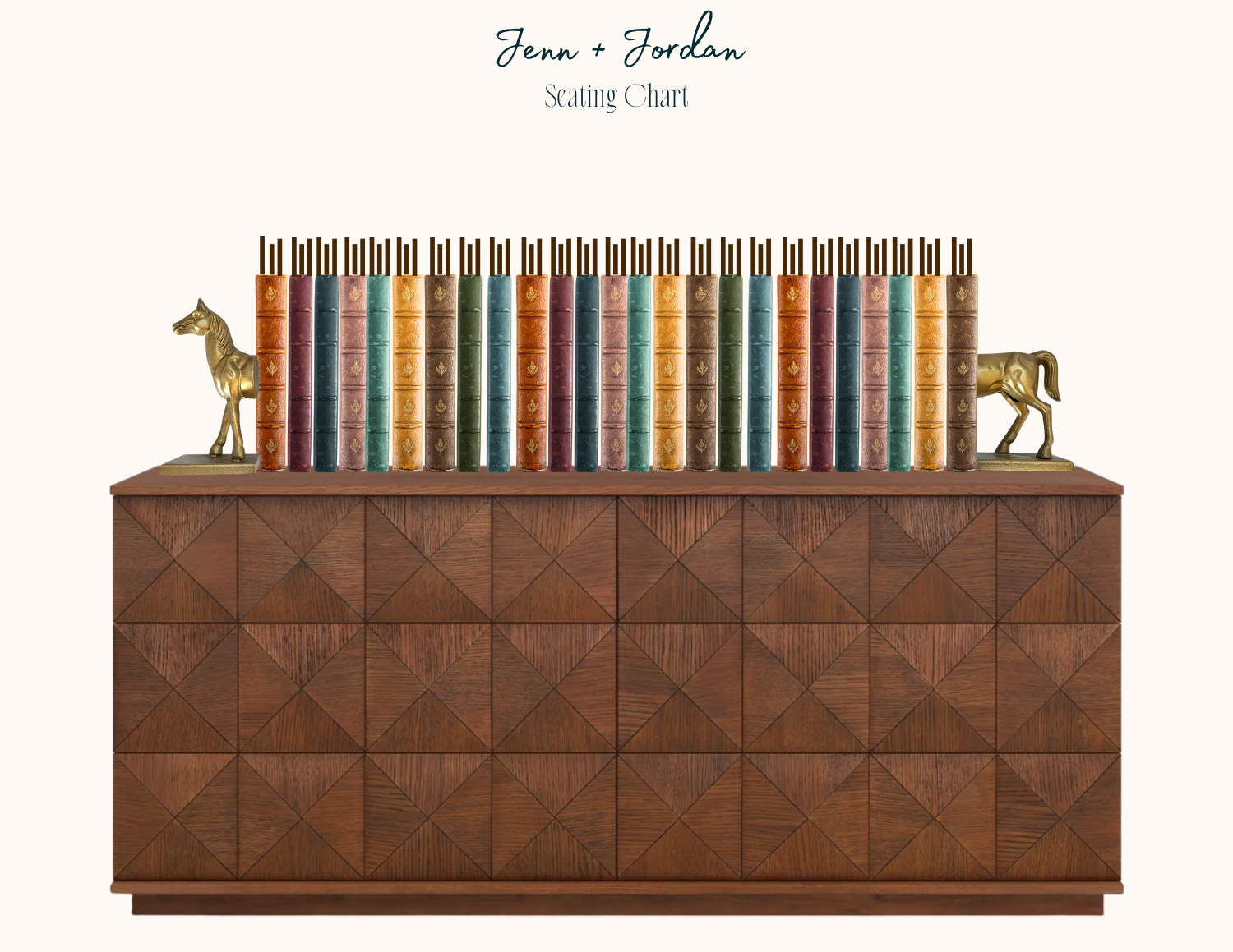 rendering for gen z personalization doing moms books with custom book covers and bookmarks for seating chart and escort wall