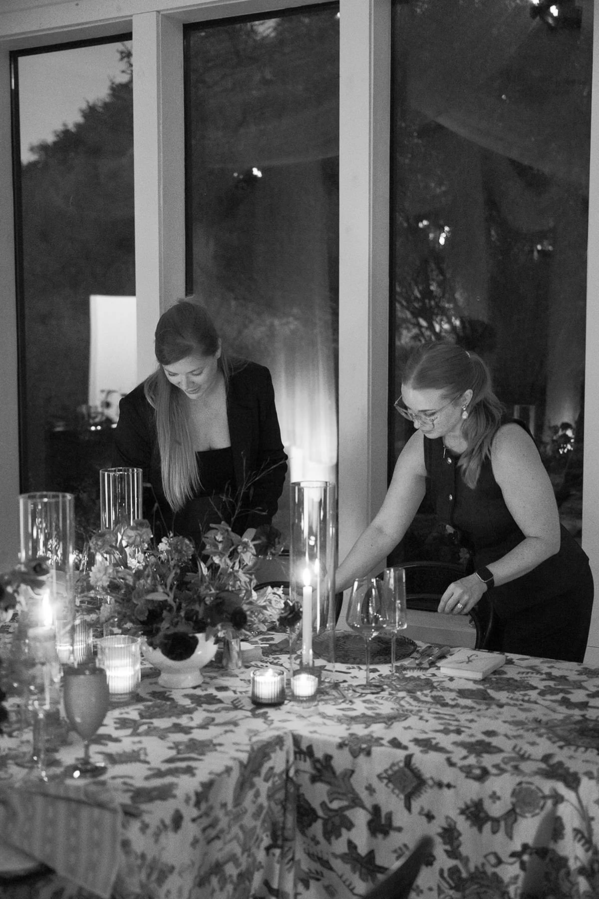 austin texas wedding planners and coordinators styling a tabletop in black and white