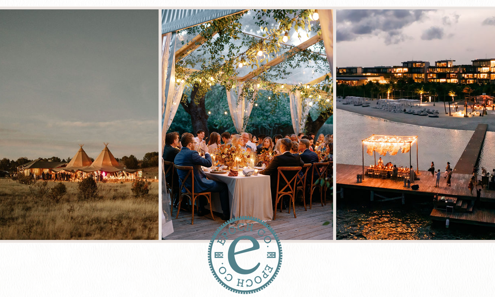 Destination wedding on a dock in mexico, preserve in santa fe and tented wedding by destination wedding planners in texas